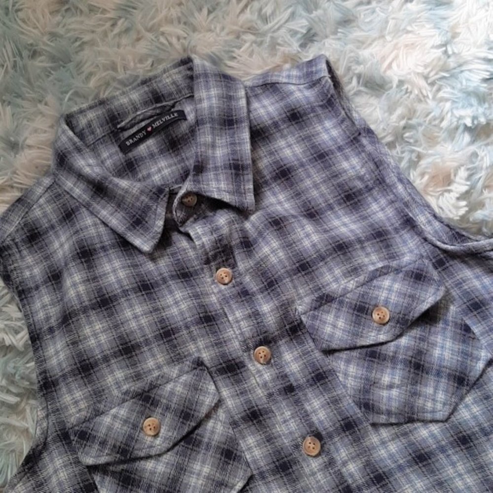 Rare Brandy Melville Plaid Sleeveless Collared Top